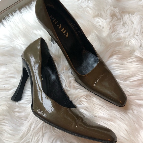 Prada Shoes - Prada vintage olive green patent leather heels 7